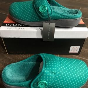 Vionic Laura Teal Dot Slippers Sz. 9